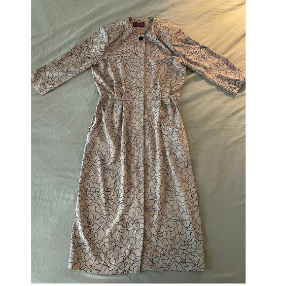 Vintage Lisa II Litd. 80s dress blue abstract floral on beige - Picture 1 of 9